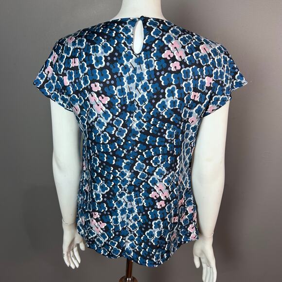Boden top blouse size 6 blue flutter sleeve floral office - Picture 4 of 7